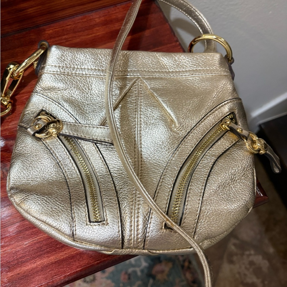 Gold Leather Crossbody Bag - Designer Style